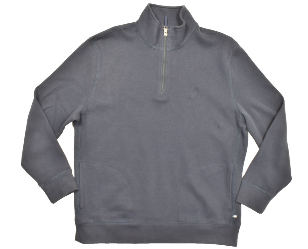 Nautica Men's XXL Navy Blue 100% Cotton 1/4 Zip Pullover Sweater Pocketed Solid